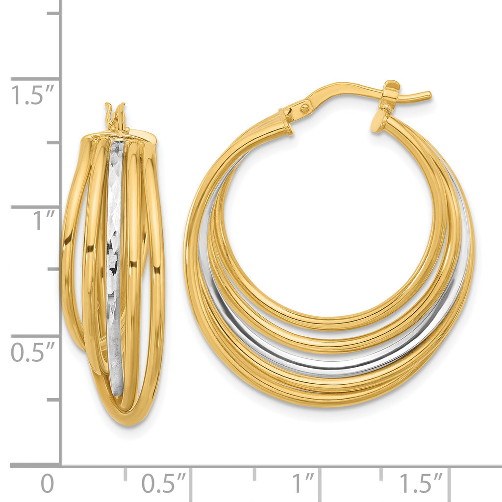14K w/White Rhodium Polished and D/C Fancy Hoop Earrings