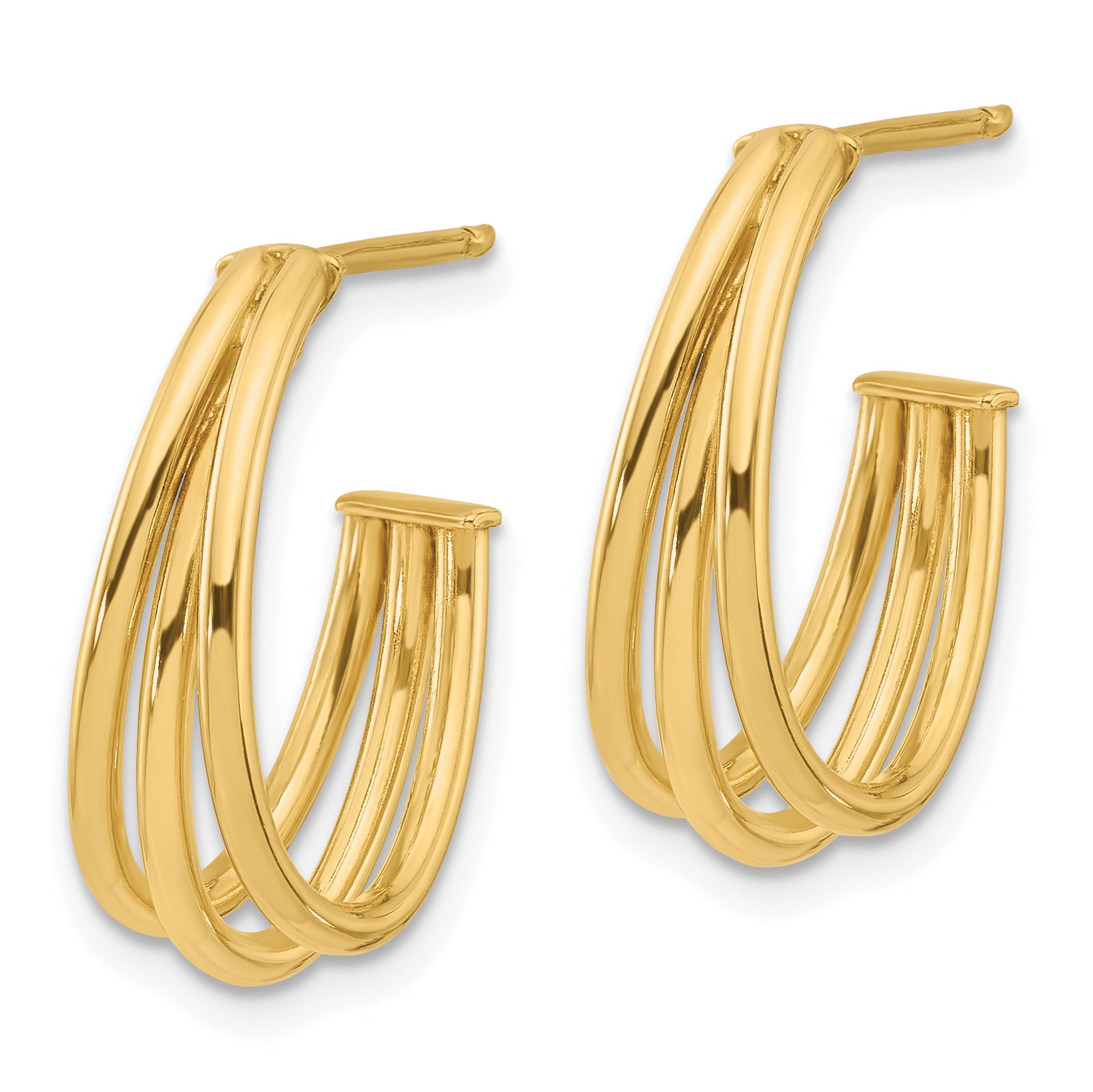 14K Polished 3-Row J-Hoop Post Earrings Secondary image