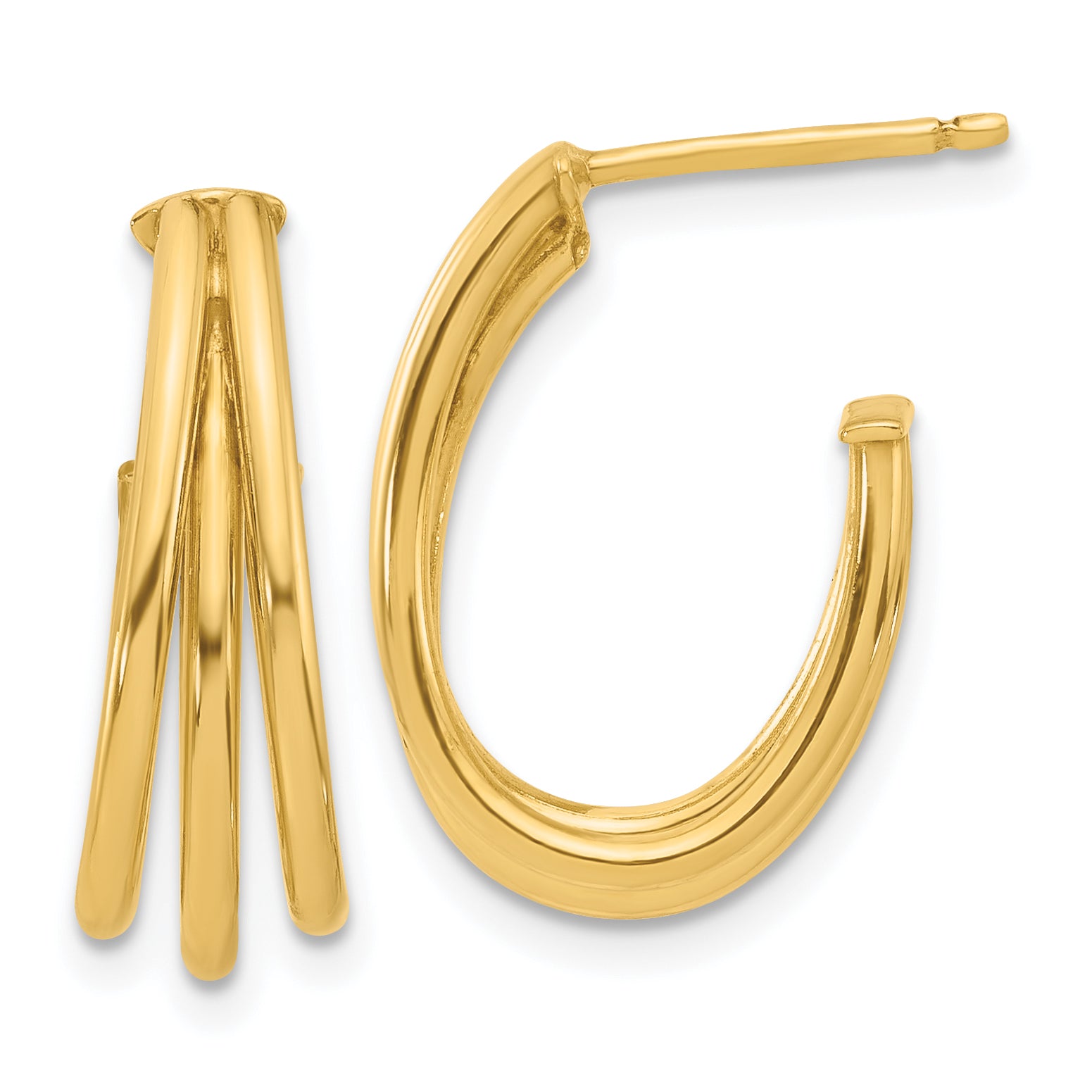 14K Polished 3-Row J-Hoop Post Earrings Main image