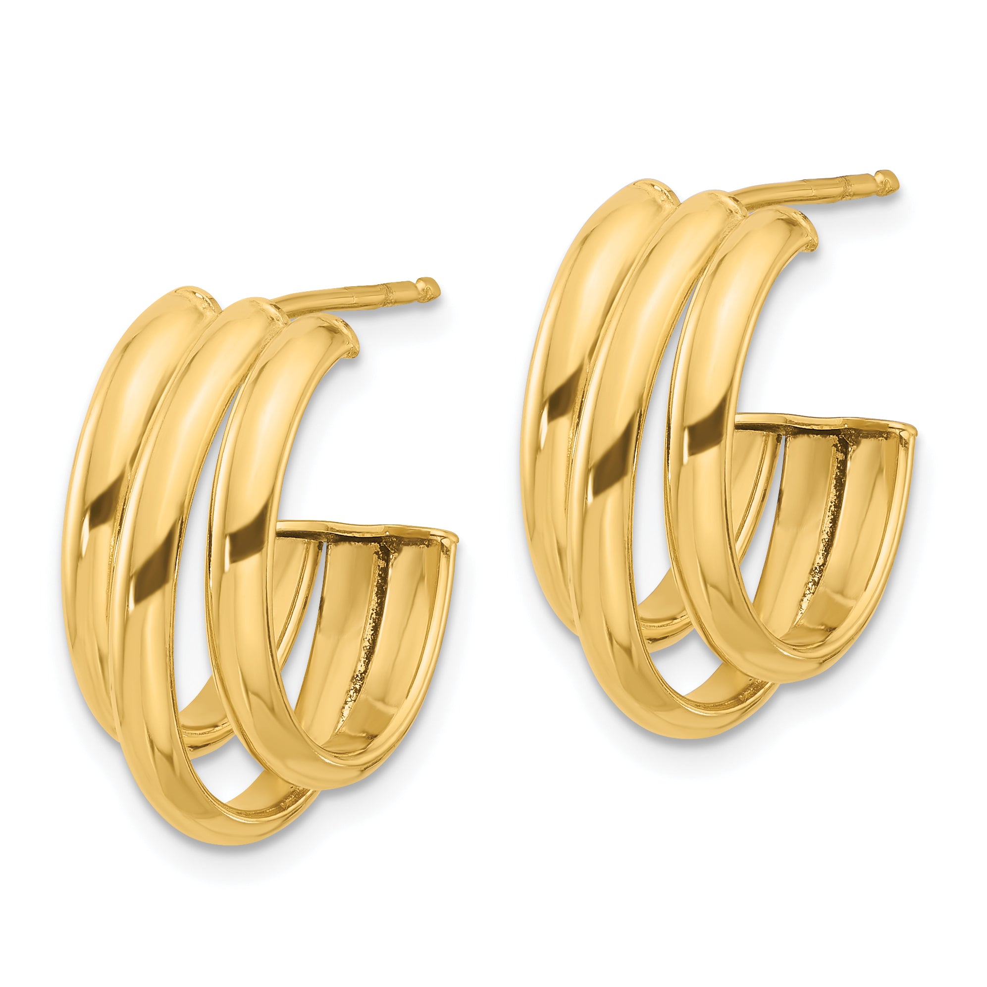 14K Polished 3-Row J-Hoop Post Earrings Secondary image