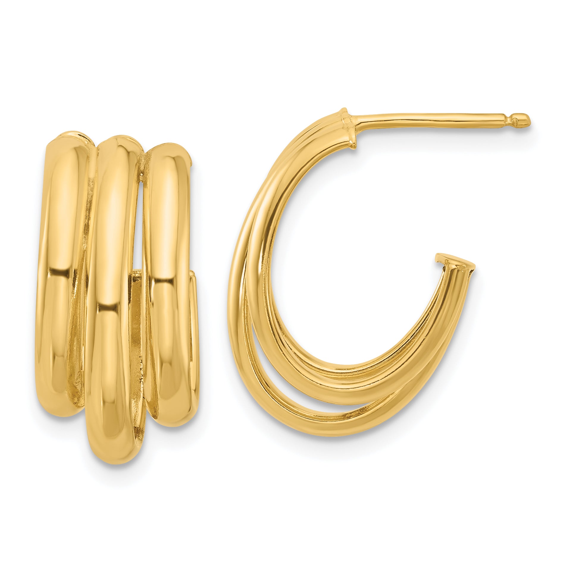 14K Polished 3-Row J-Hoop Post Earrings Main image
