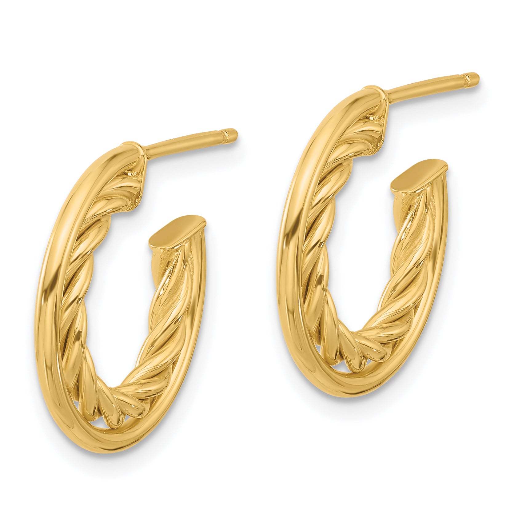 14K Polished and Textured  J-Hoop Post Earrings Secondary image