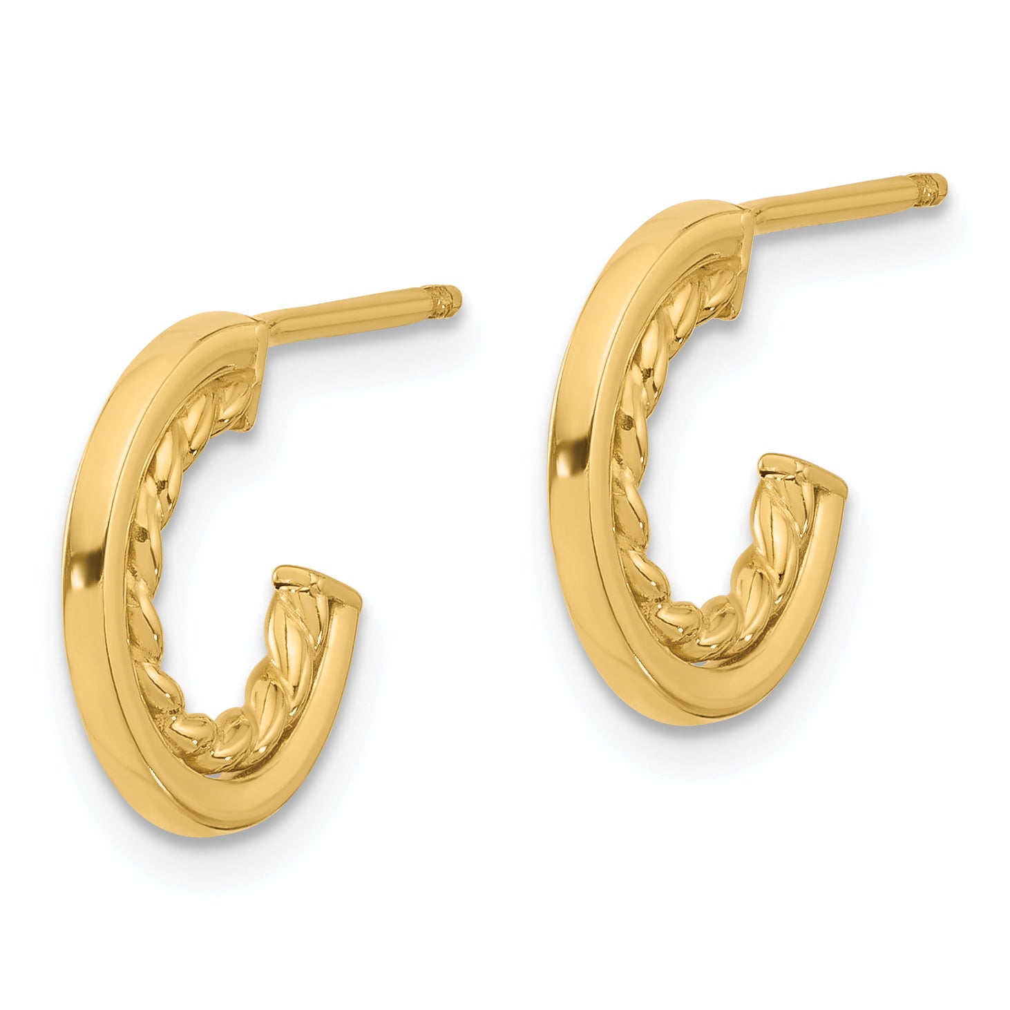 14K Polished and Textured  J-Hoop Post Earrings Secondary image