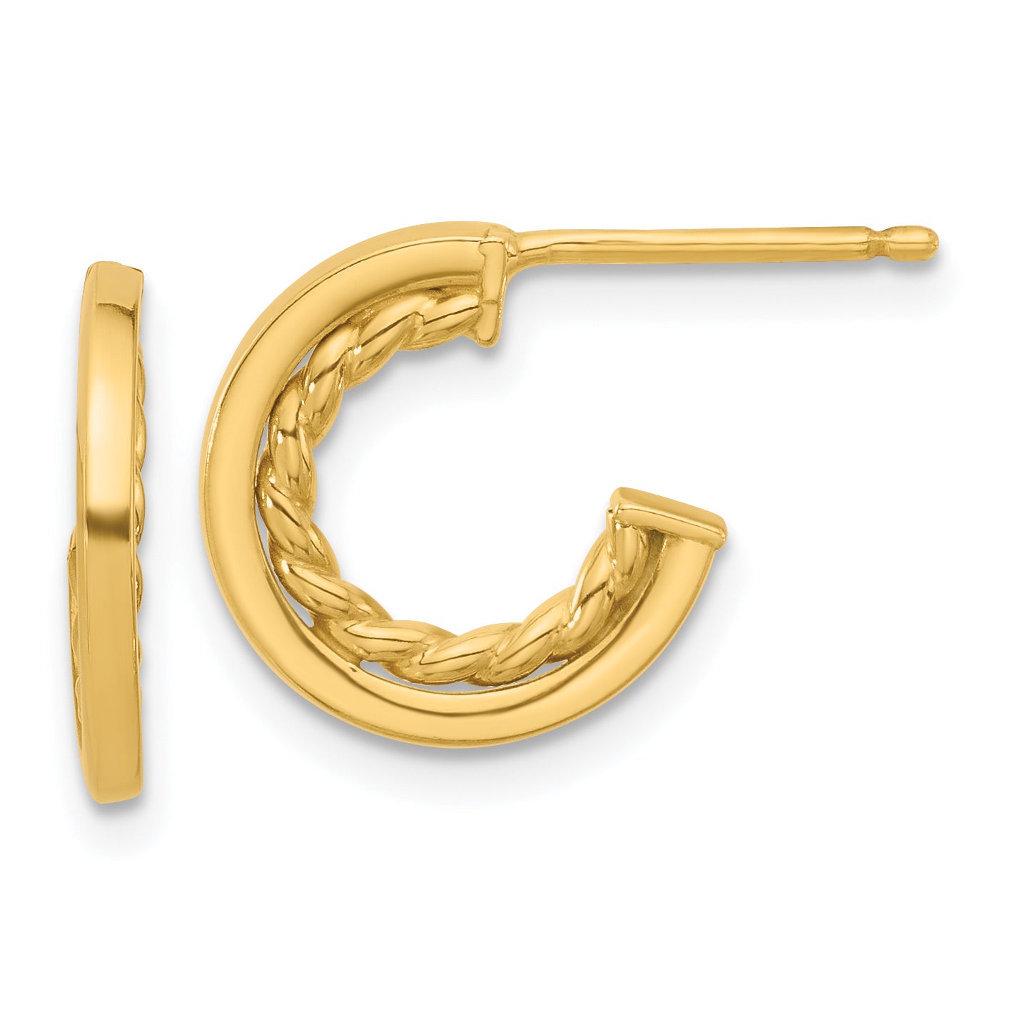 14K Polished and Textured  J-Hoop Post Earrings Main image