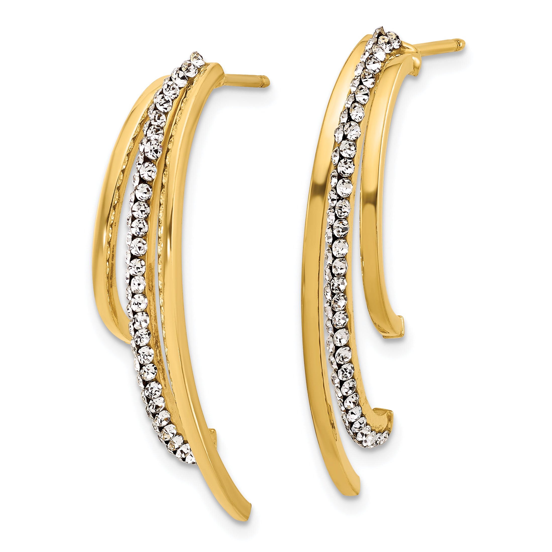14K Polished with Crystals 3-Row Drop Post Earrings Secondary image