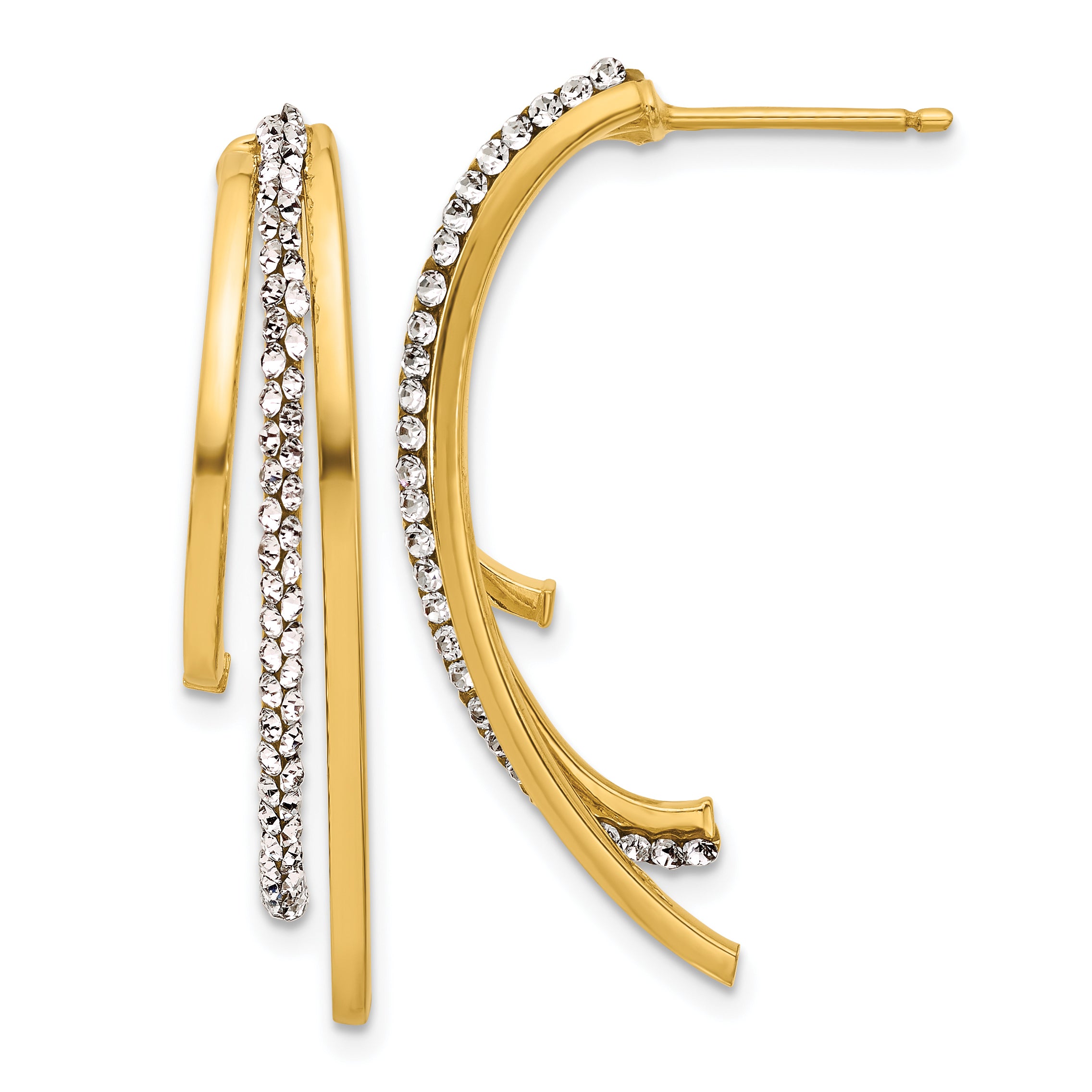 14K Polished with Crystals 3-Row Drop Post Earrings Main image