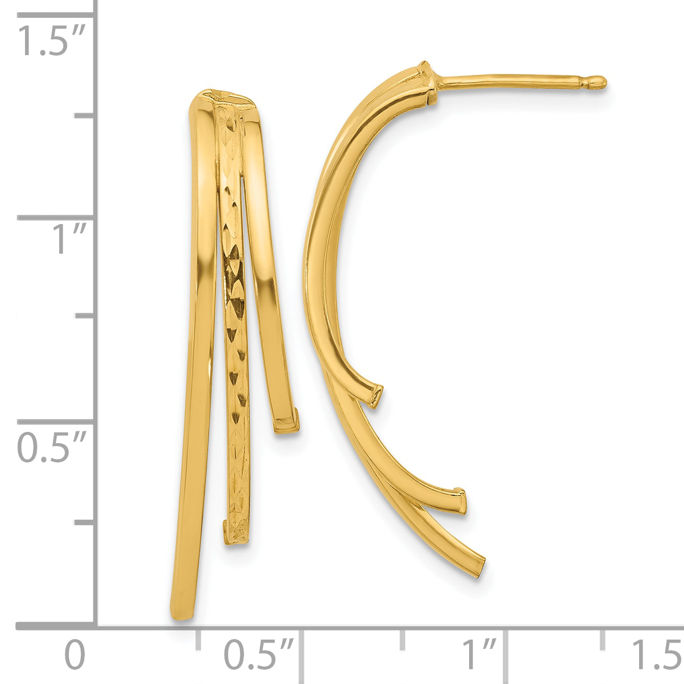 14K Polished and D/C 3-Row Drop Post Earrings