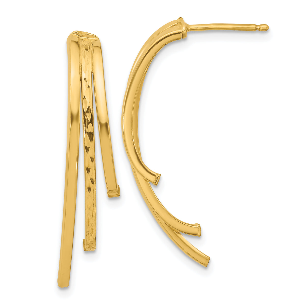 14K Polished and D/C 3-Row Drop Post Earrings