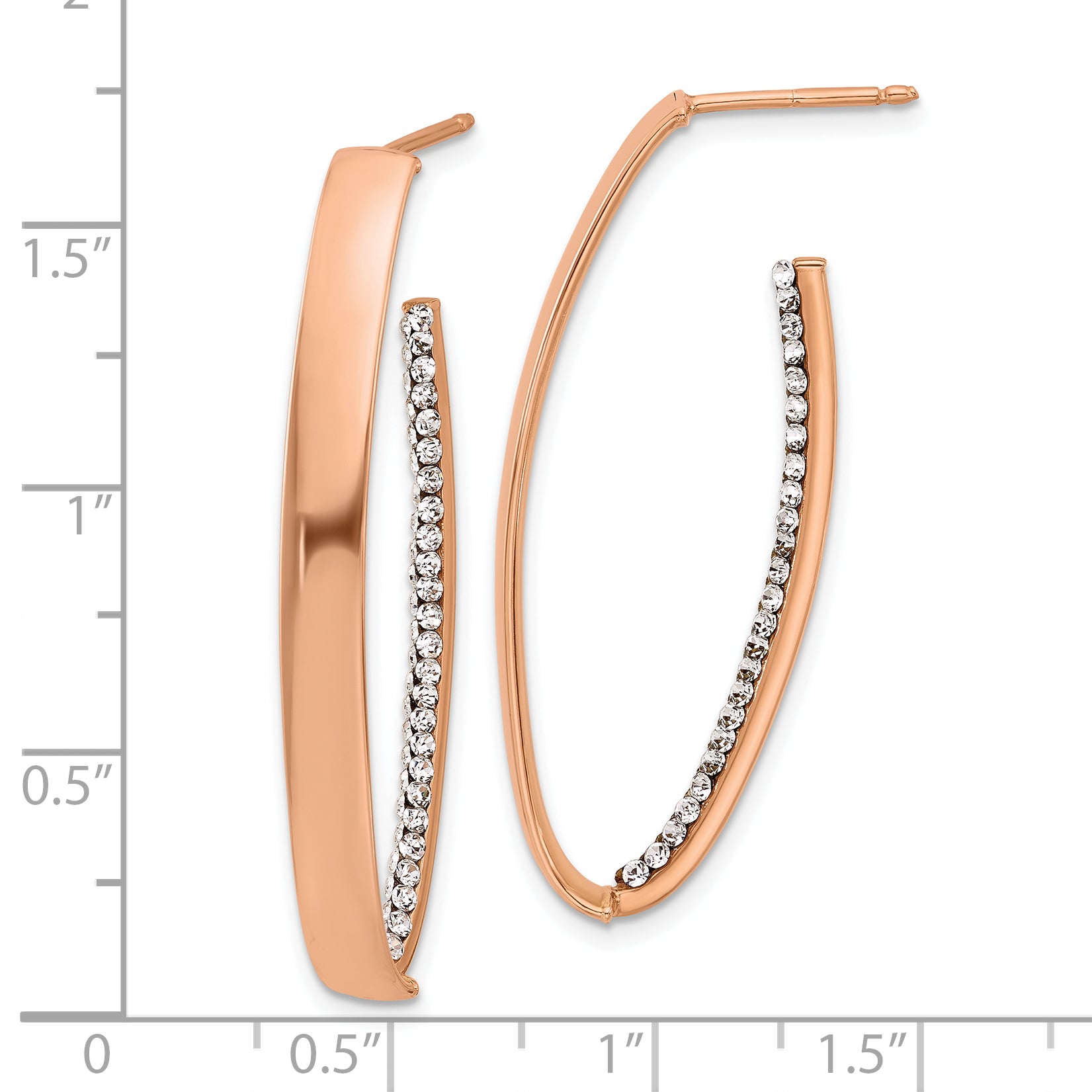 14K w/Rose Gold-plated Polished Crystals J-Hoop Post Earrings