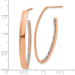 14K w/Rose Gold-plated Polished Crystals J-Hoop Post Earrings