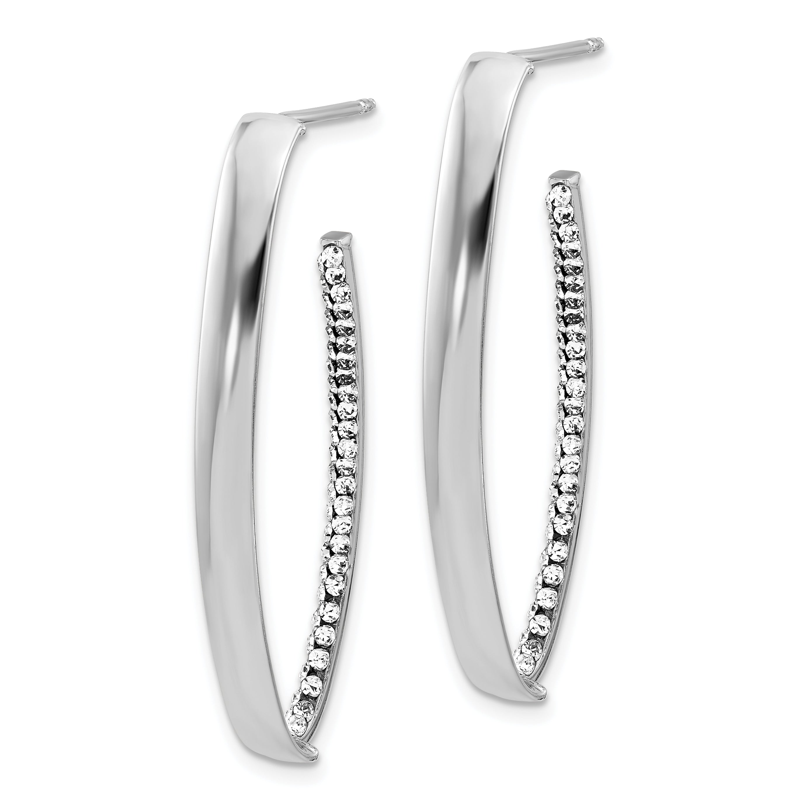 14K w/Wht RH-plating Polished Crystals J-Hoop Post Earrings Secondary image
