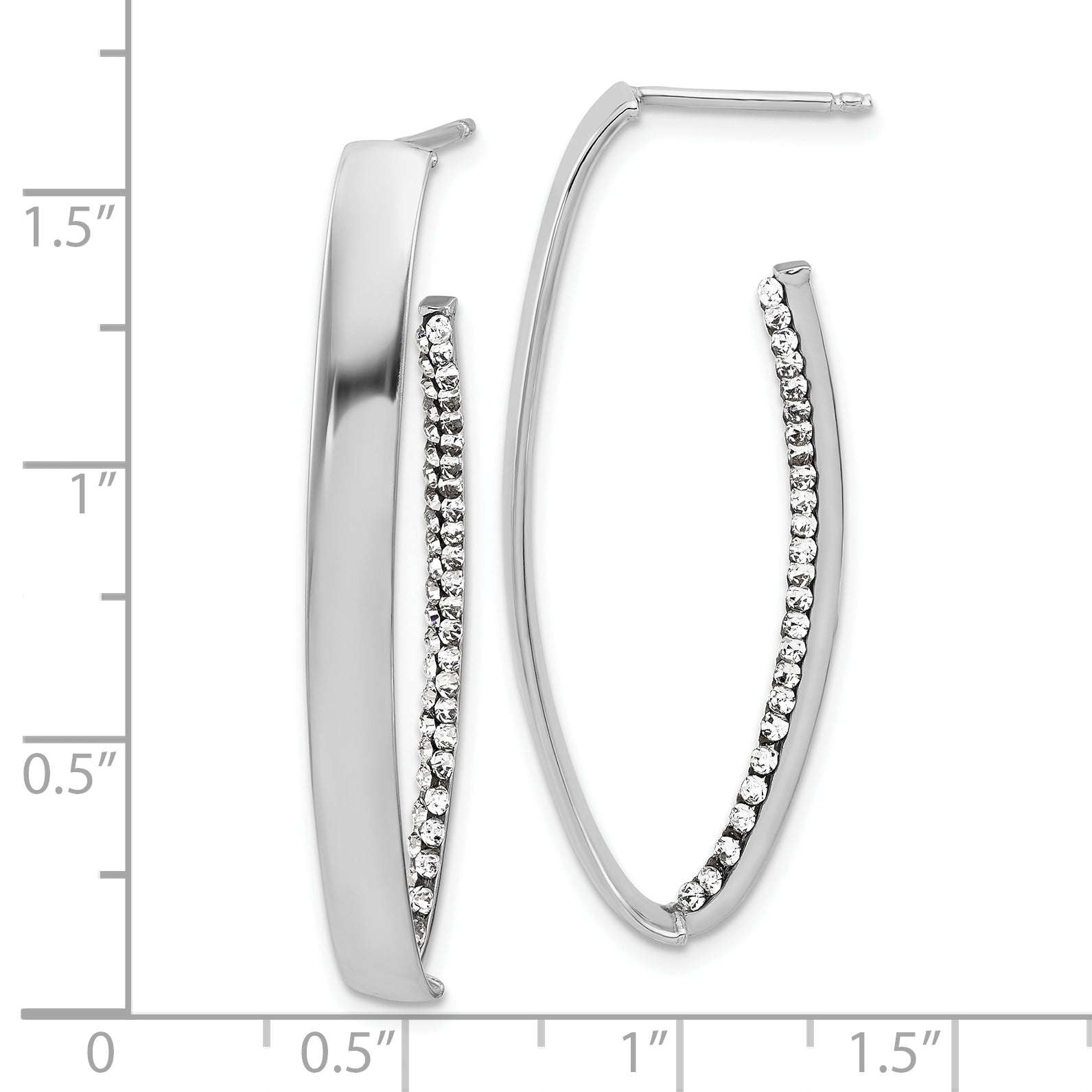 14K w/Wht RH-plating Polished Crystals J-Hoop Post Earrings