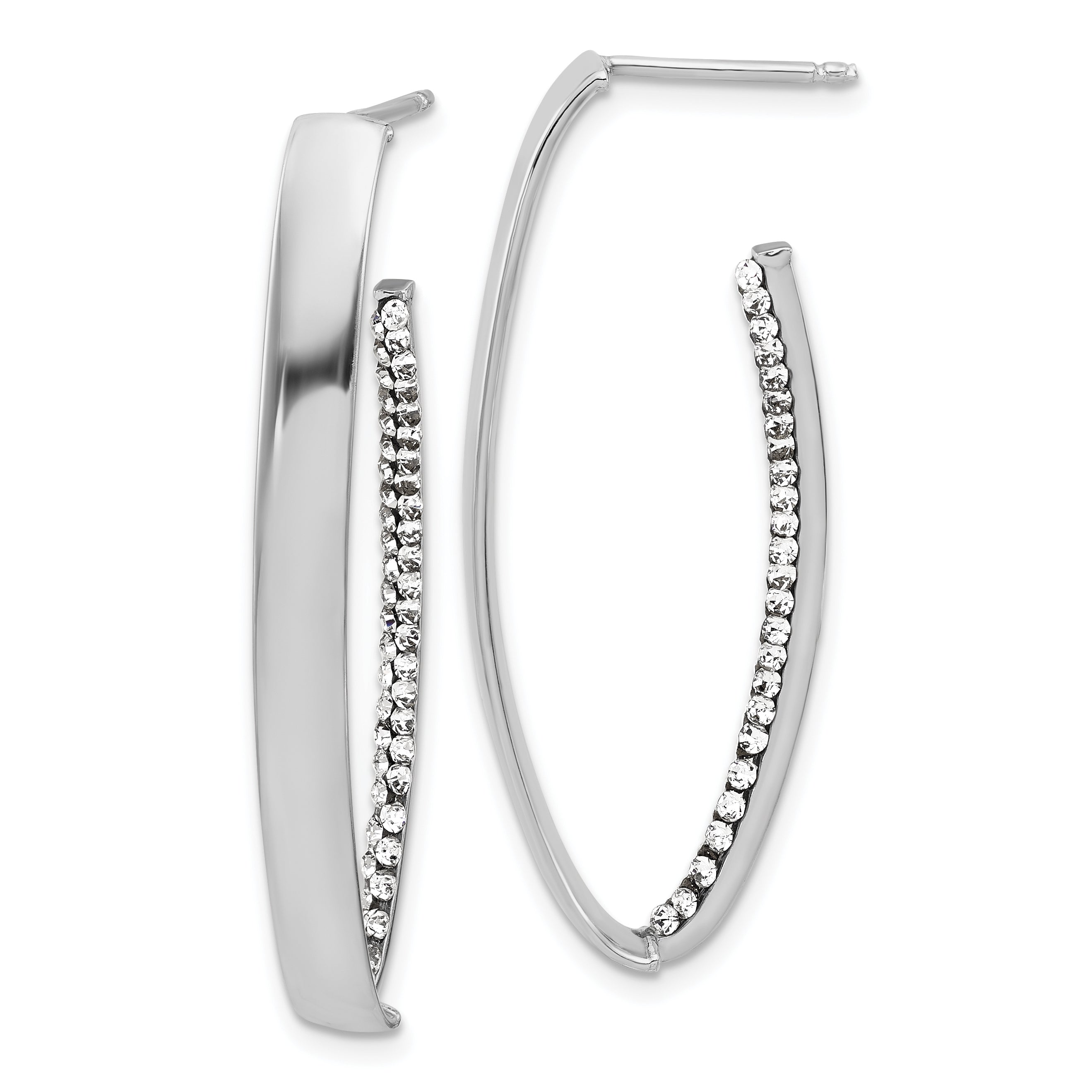 14K w/Wht RH-plating Polished Crystals J-Hoop Post Earrings Main image