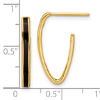 14K Polished with Black Enamel Oval J-hoop Post Earrings