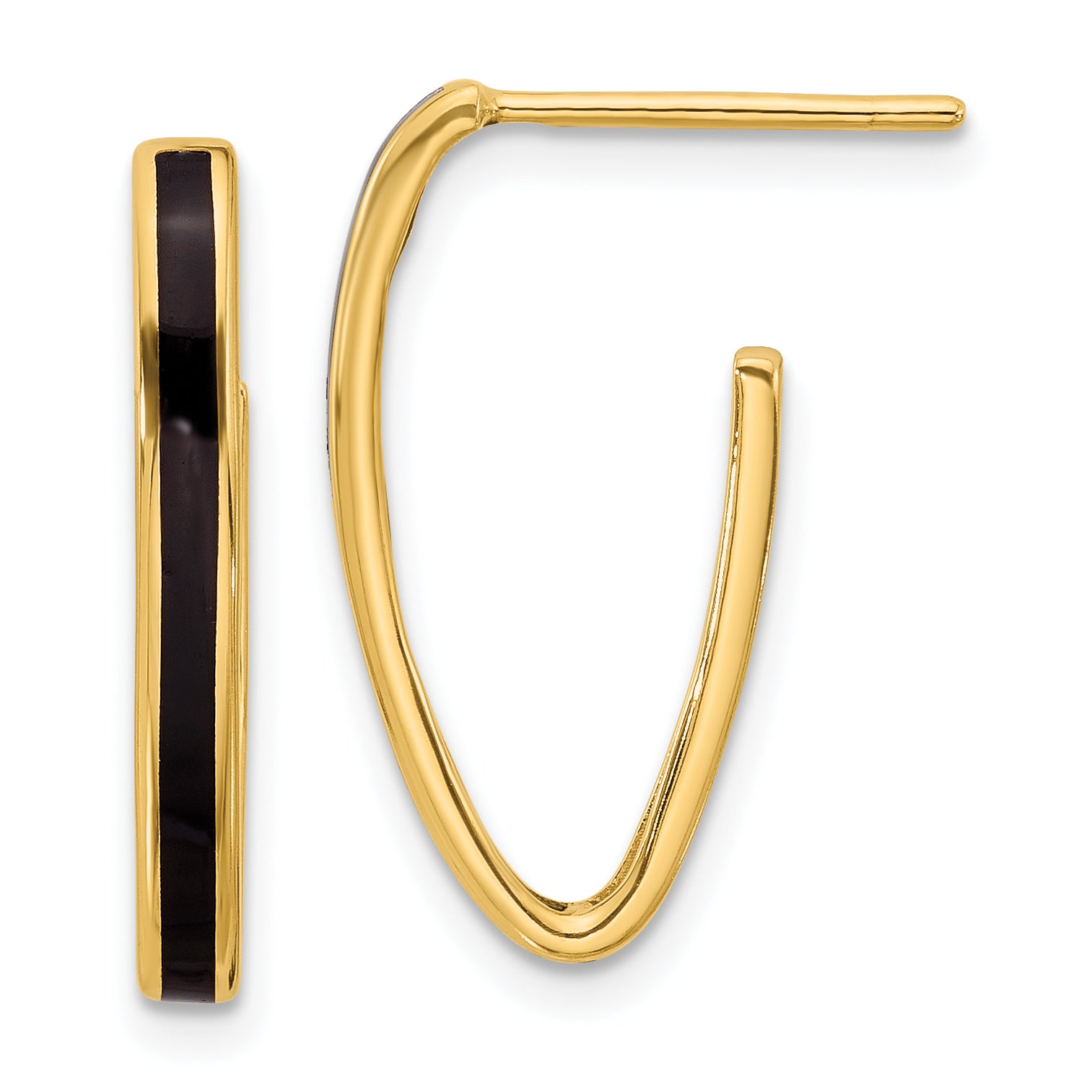 14K Polished with Black Enamel Oval J-hoop Post Earrings Main image