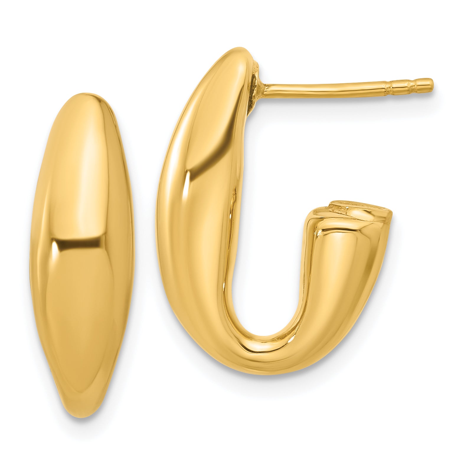 14K Polished Hollow J-Hoop Post Earrings Main image