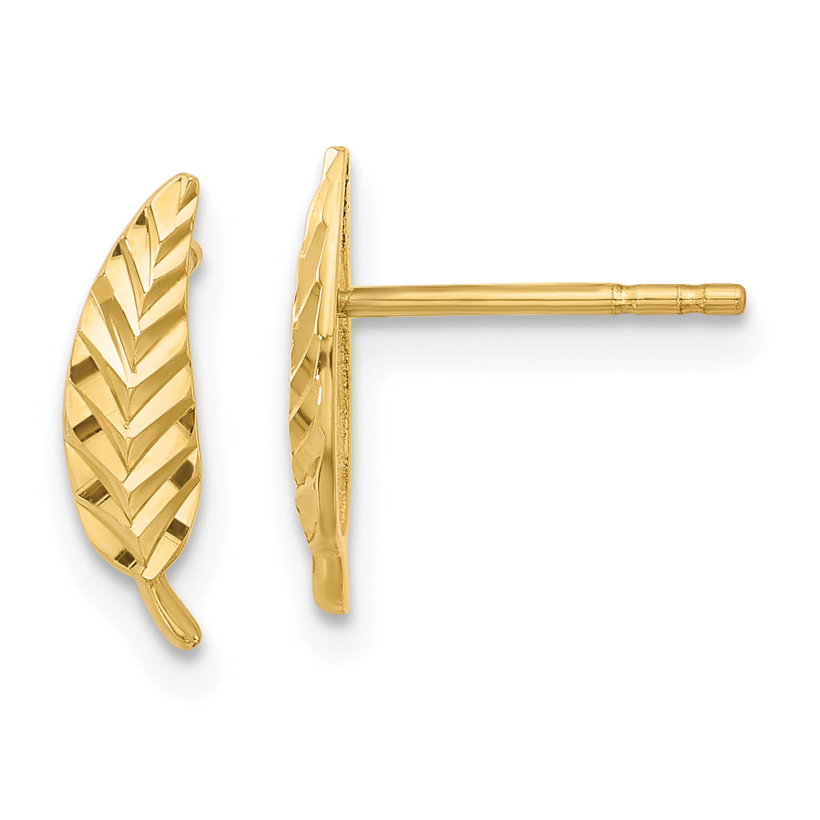 14K Polished and Diamond-cut Leaf Post Earrings Main image