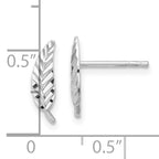 14K White Gold Polished and Diamond-cut Leaf Post Earrings