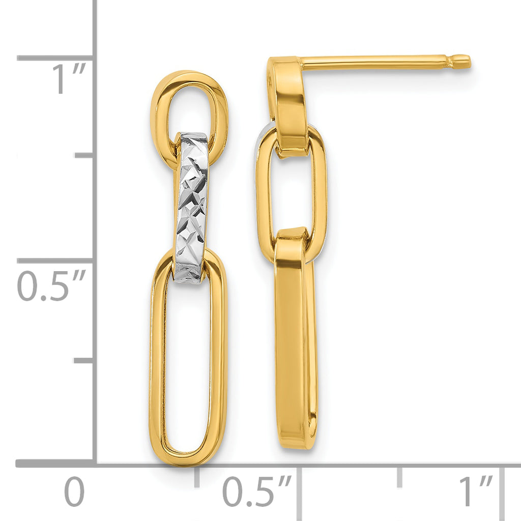 14K w/Rhodium Polished and D/C Link Dangle Post Earrings