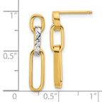 14K w/Rhodium Polished and D/C Link Dangle Post Earrings