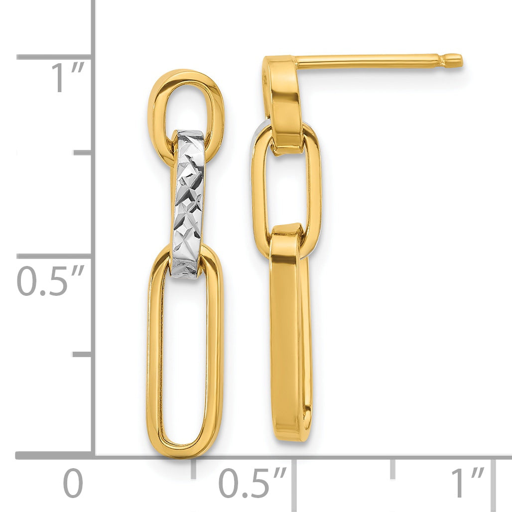 14K w/Rhodium Polished and D/C Link Dangle Post Earrings