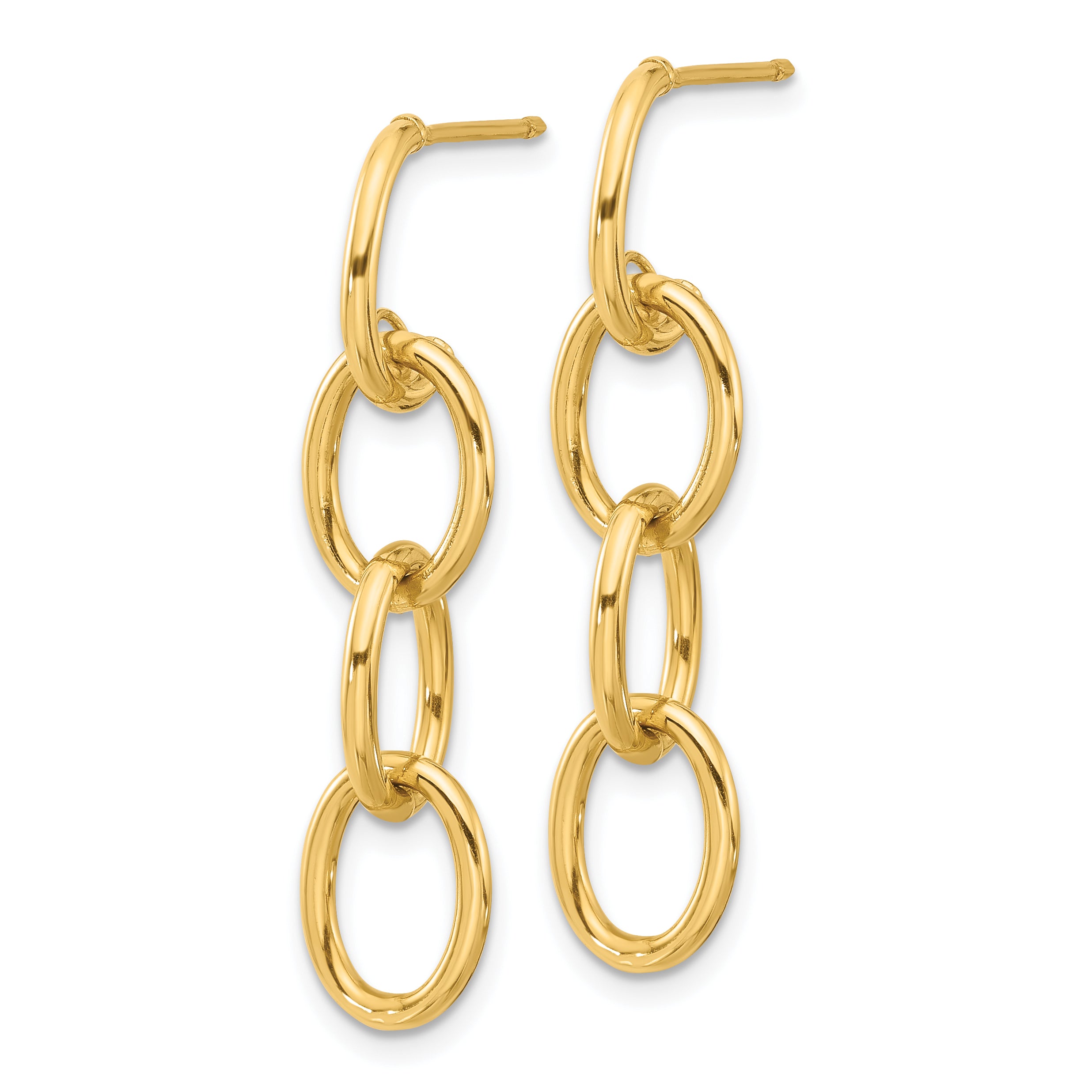 14K Polished Triple Circle Link Dangle Post Earrings Secondary image