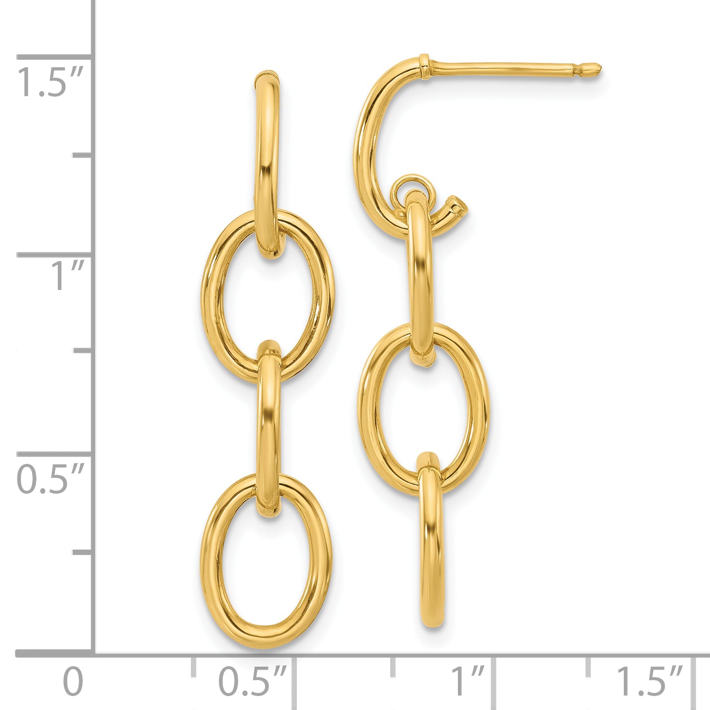14K Polished Triple Circle Link Dangle Post Earrings
