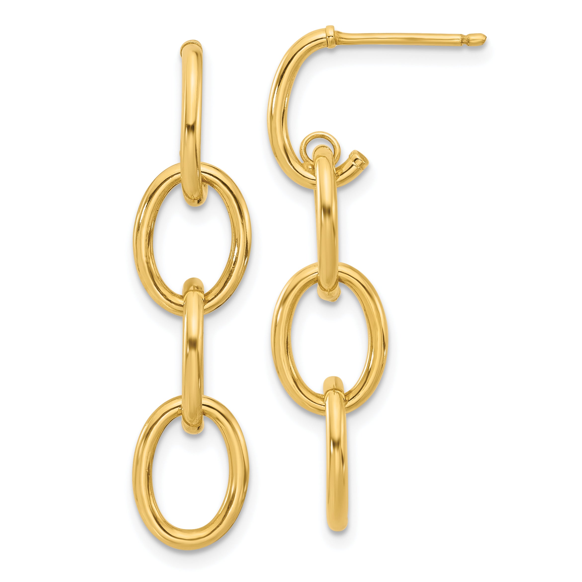 14K Polished Triple Circle Link Dangle Post Earrings