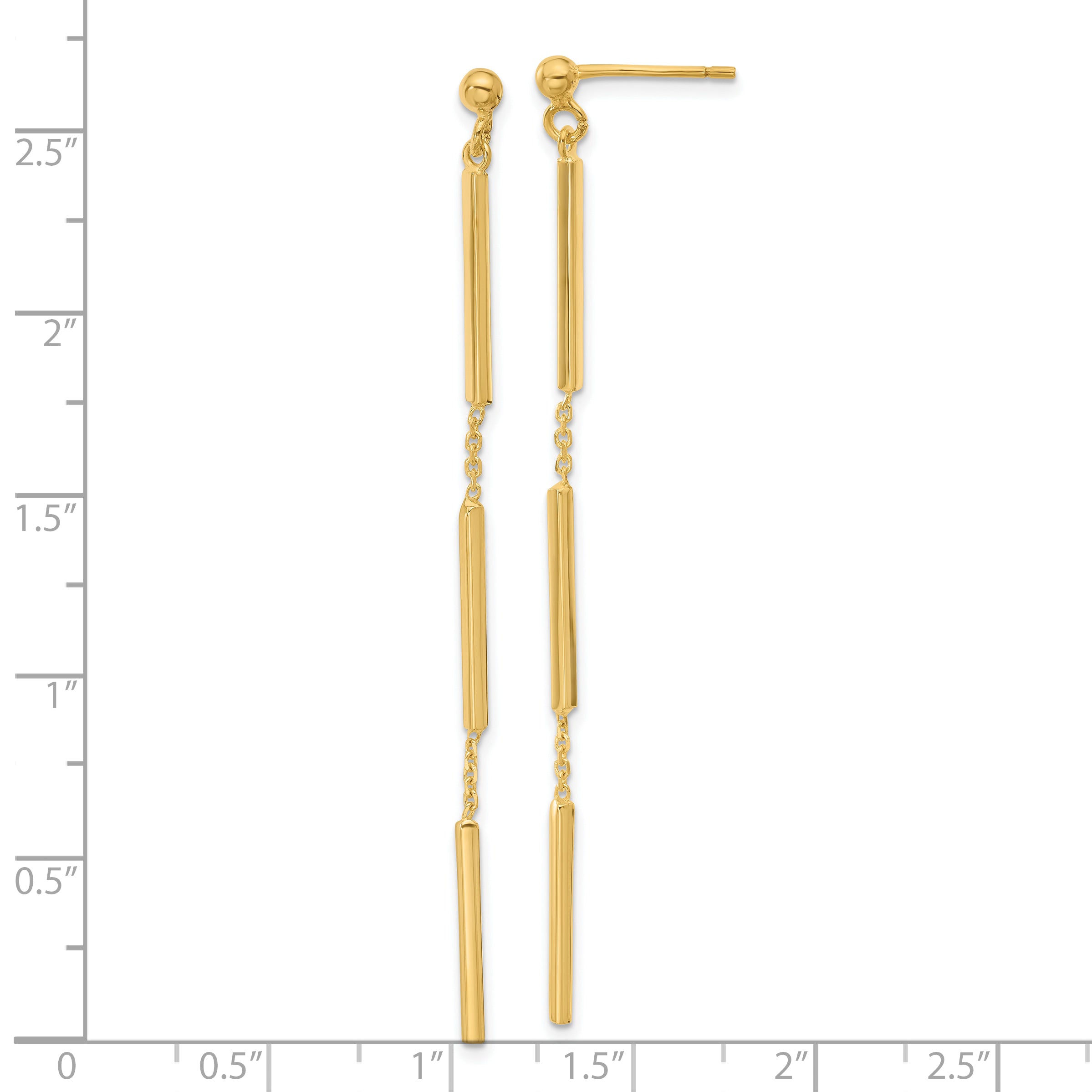 14K Polished 3 Bar Dangle Post Earrings