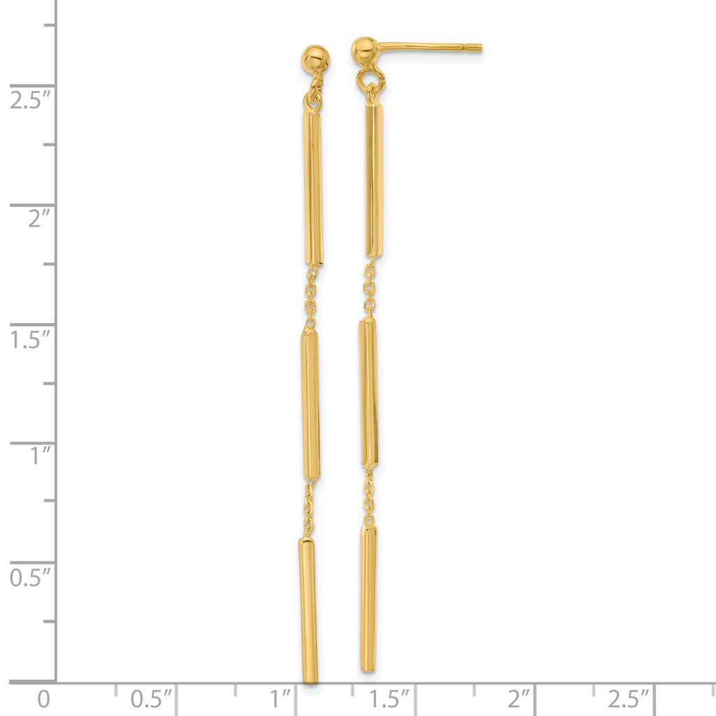 14K Polished 3 Bar Dangle Post Earrings