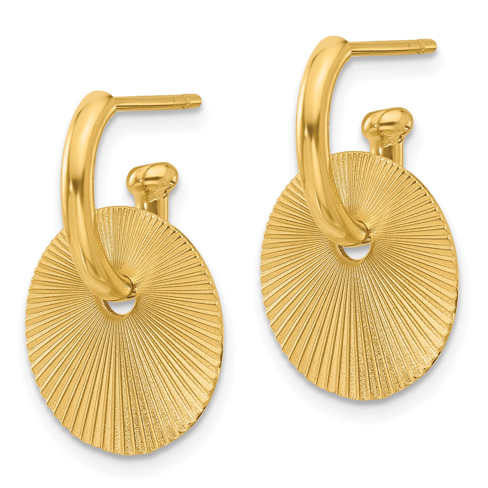 14K Polished and Textured Circle Dangle Post Earrings Secondary image
