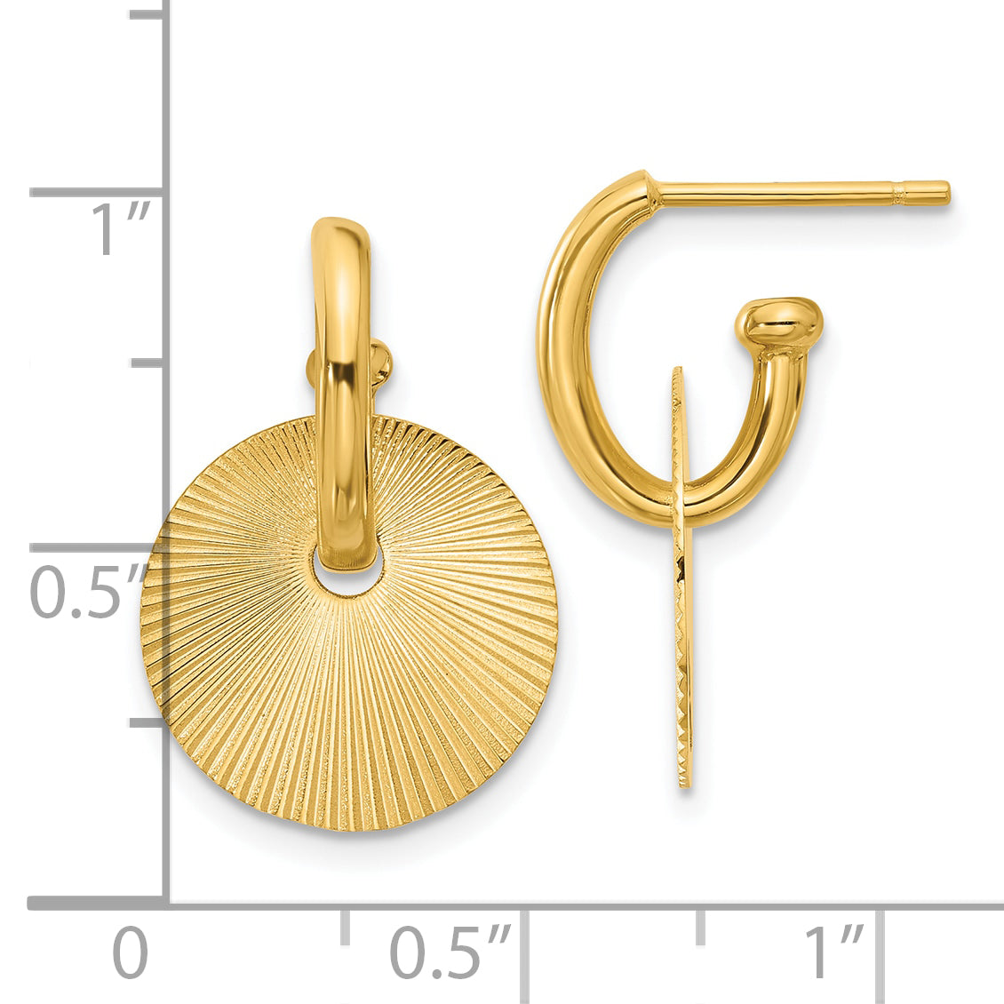 14K Polished and Textured Circle Dangle Post Earrings