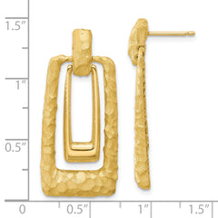 14K Polished and Satin Rectangle Dangle Post Earrings