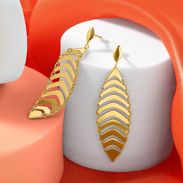 14k Polished D/C Post Dangle Leaf Earrings