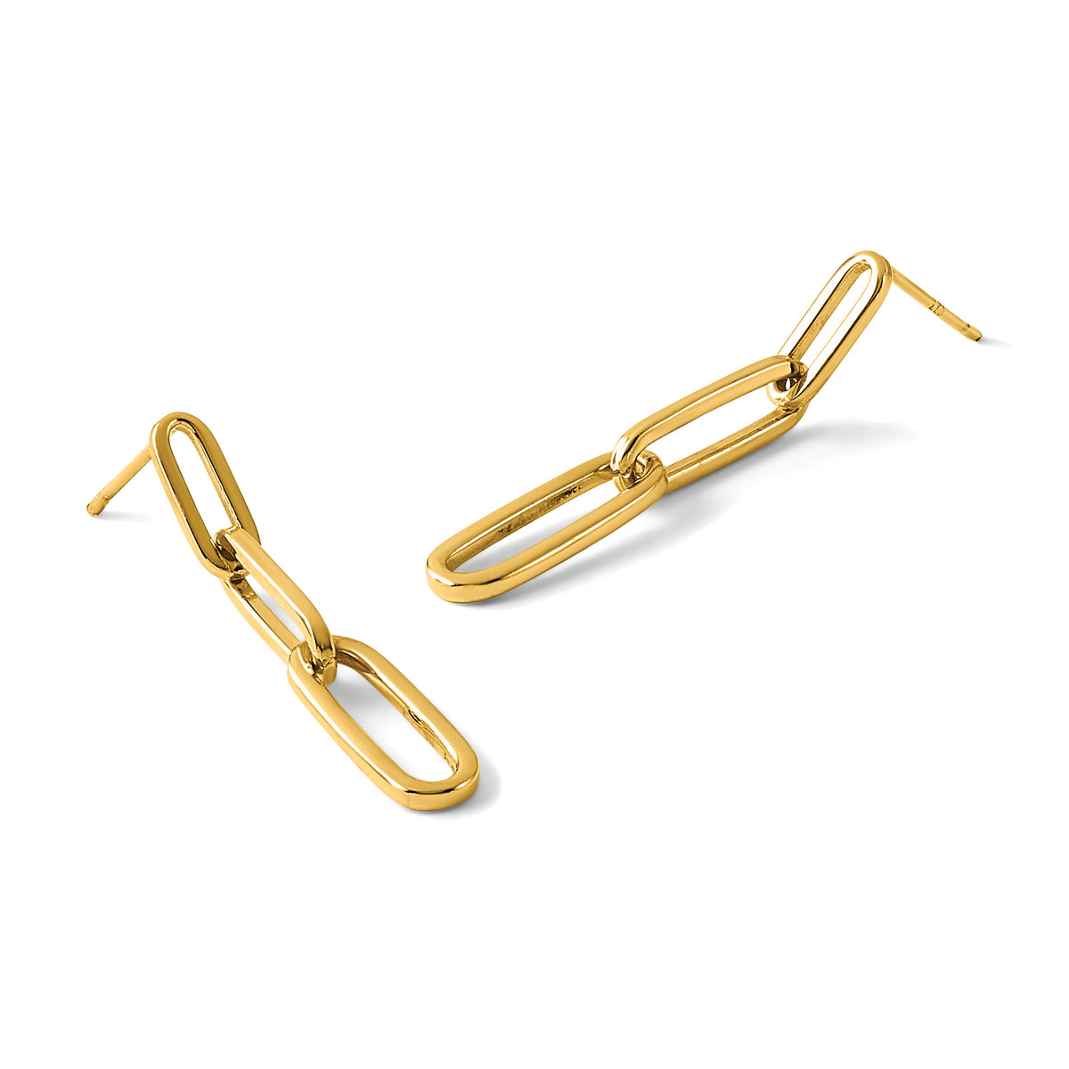 Paperclip Link Stud Dangle Earrings in 14K Yellow Gold, 6.7mm - Sophia Jewelers