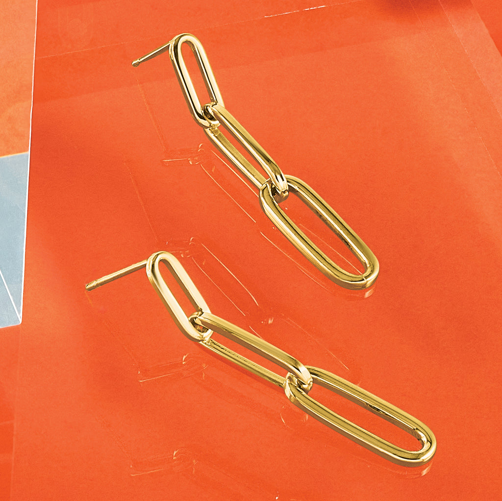 14k Polished Paperclip Link Post Dangle Earrings