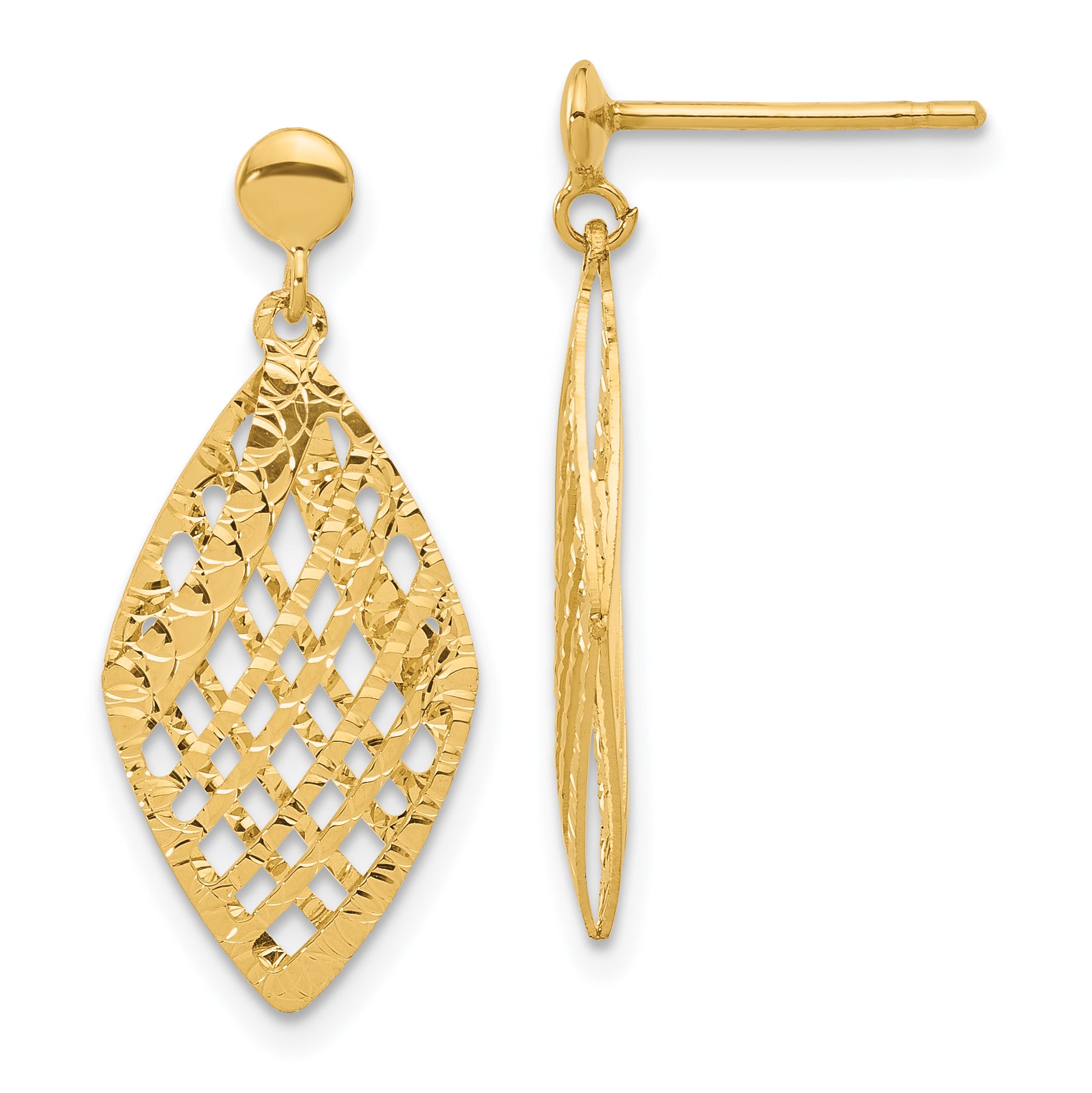 14k Polished D/C Post Dangle Earrings