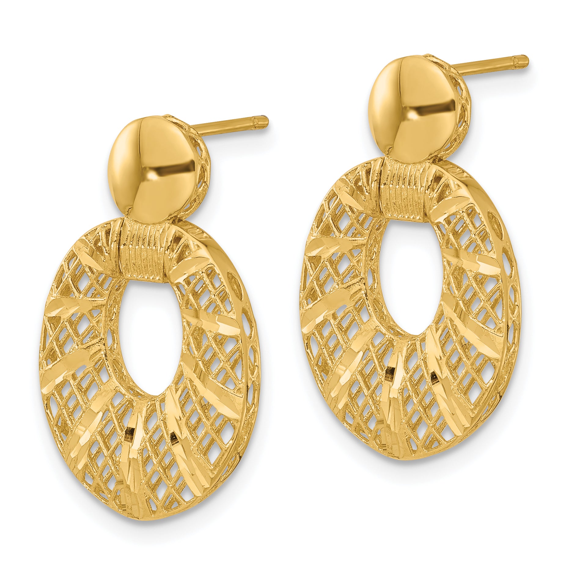 14k Polished D/C Oval Post Dangle Earrings Secondary image