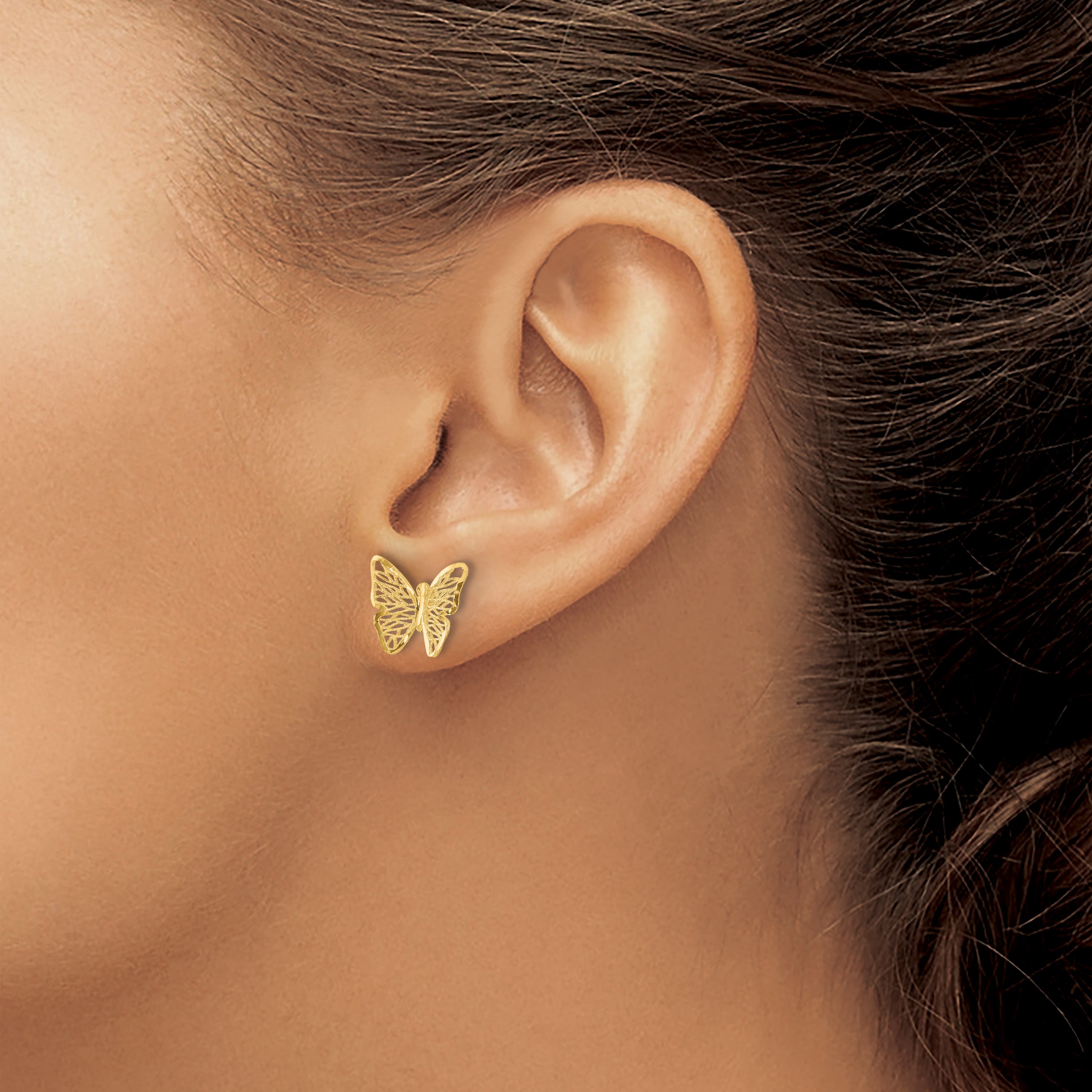 14k Textured and Polished Butterfly Post Earrings