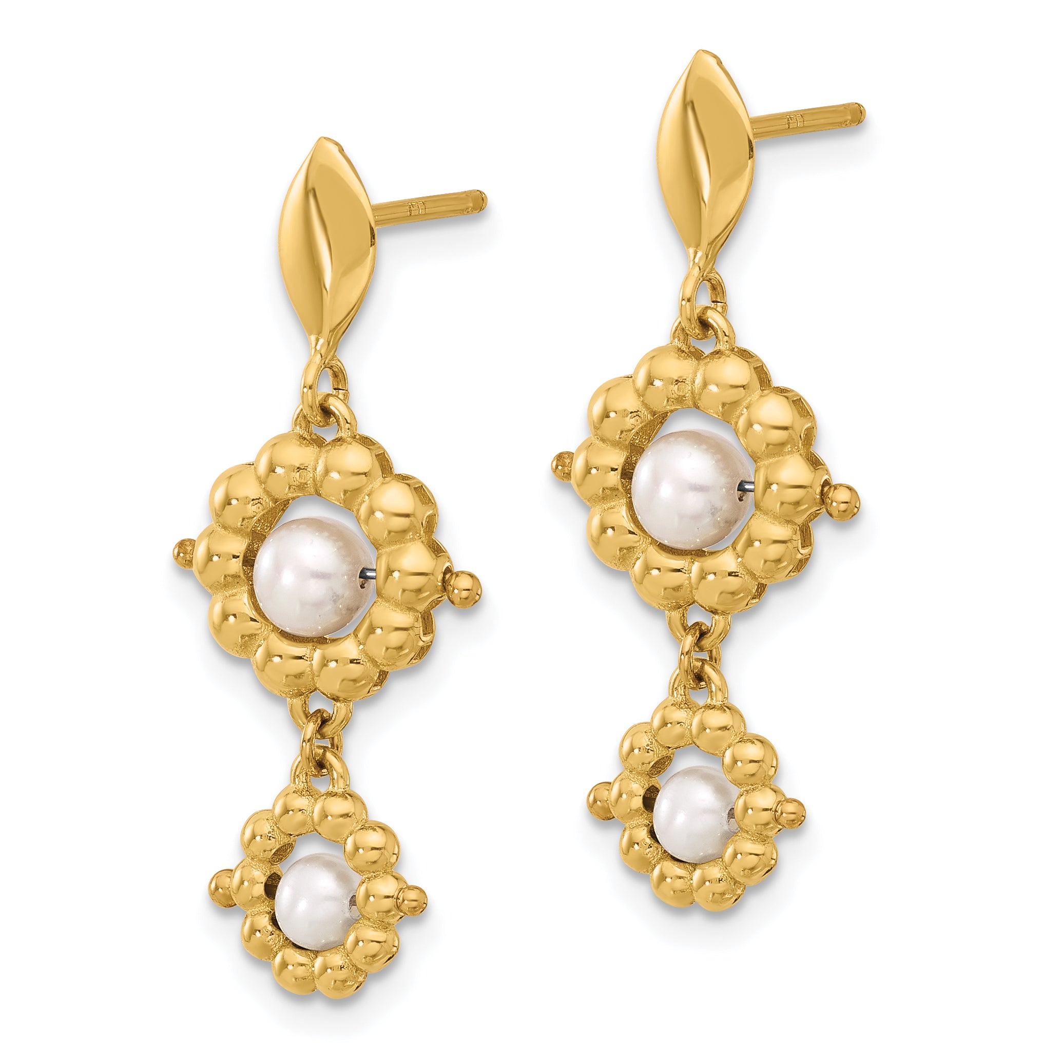 14k Polished FWC Pearl Flower Post Dangle Earrings Secondary image