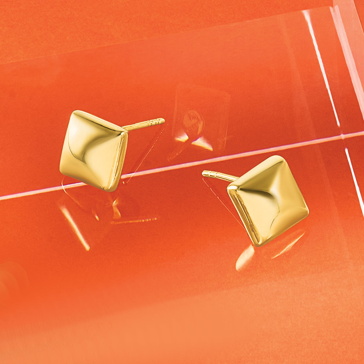 14K Polished Hollow Puffed Square Post Earrings