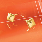 14K Polished Hollow Puffed Square Post Earrings