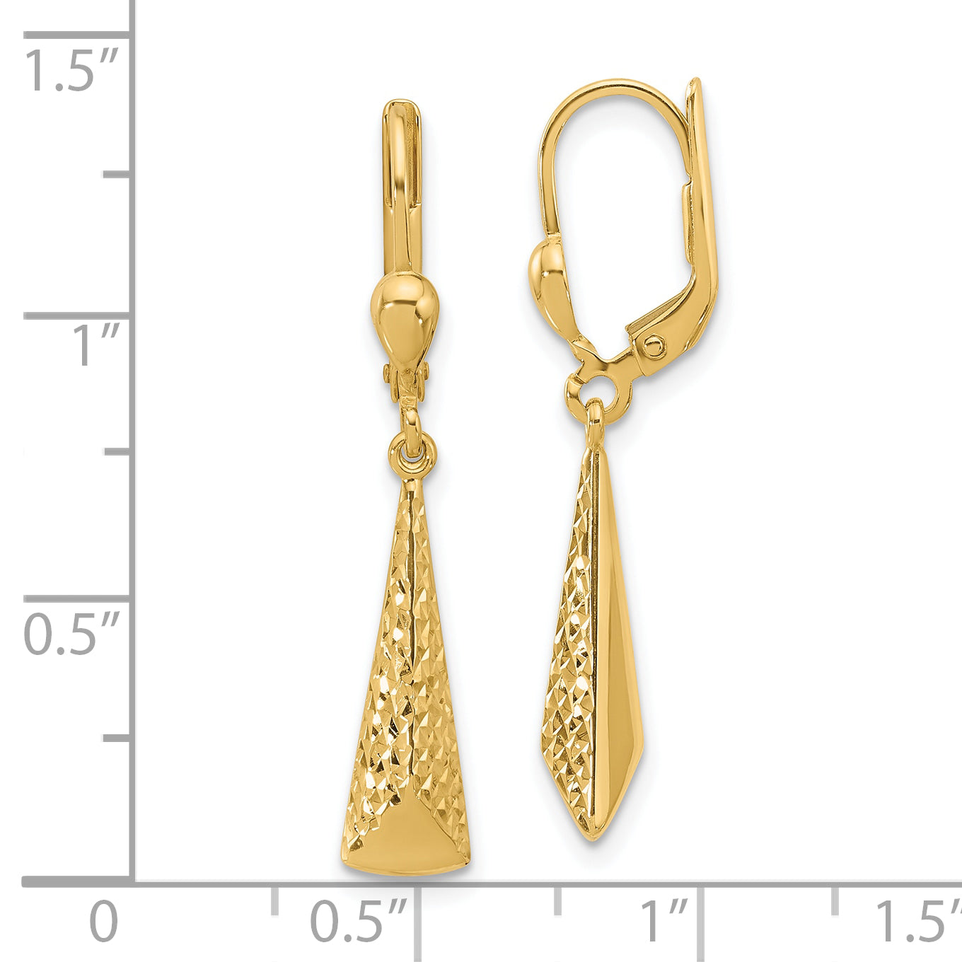 14K Polished and Diamond-cut Dangle Leverback Earrings
