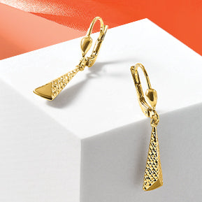 14K Polished and Diamond-cut Dangle Leverback Earrings