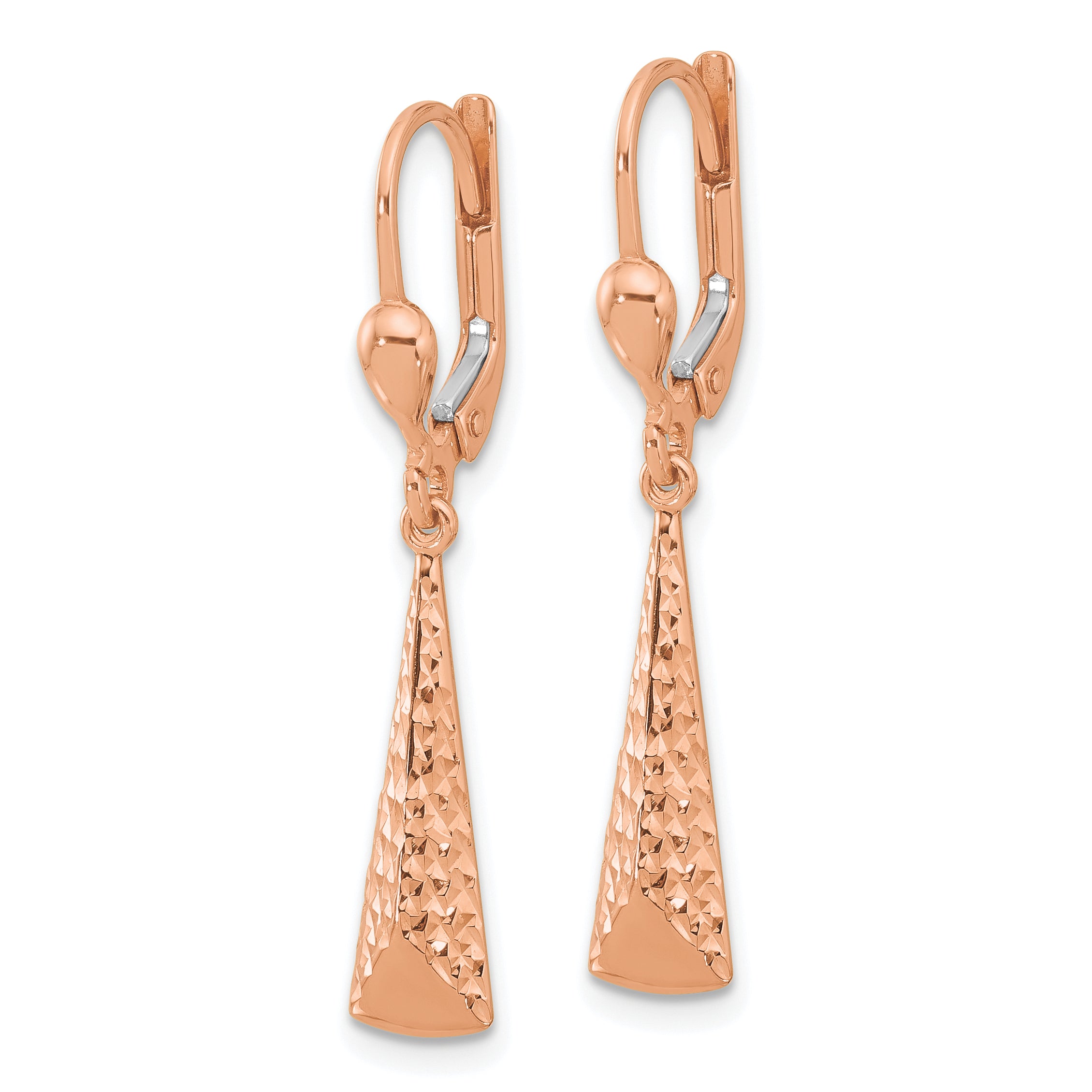 14K Rose Gold Polished/ Dia-cut Dangle Leverback Earrings Secondary image