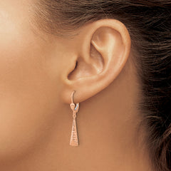 14K Rose Gold Polished/ Dia-cut Dangle Leverback Earrings