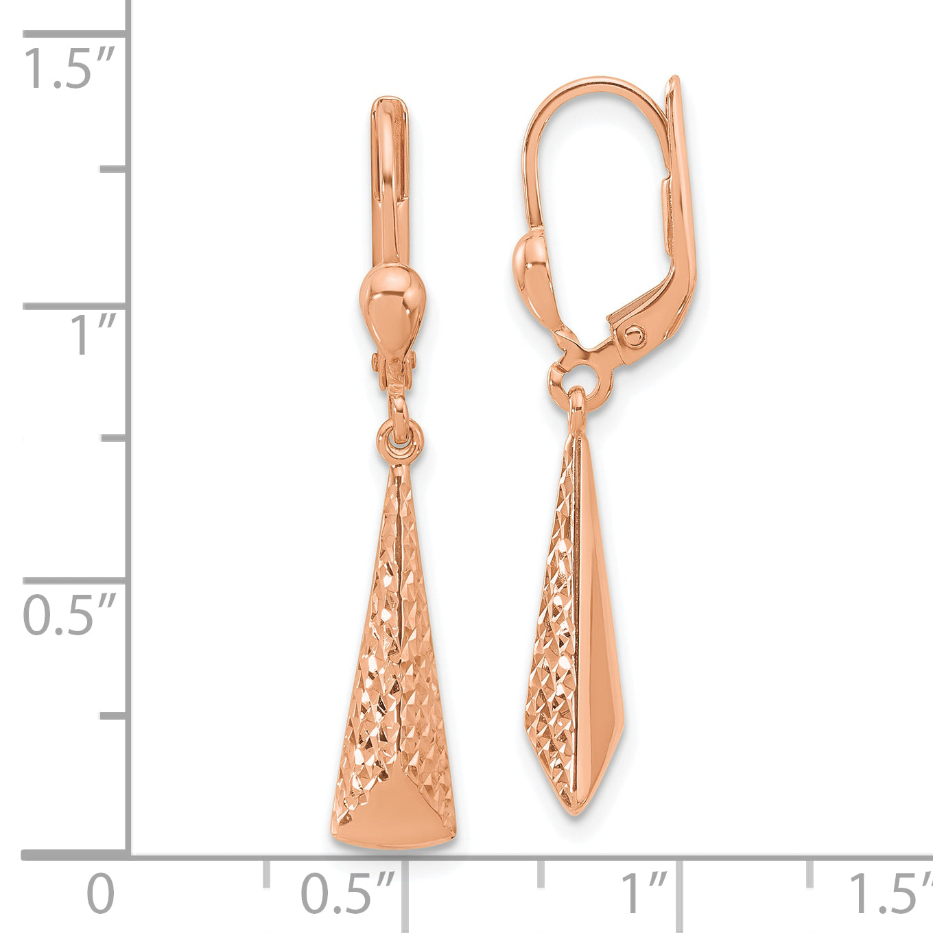14K Rose Gold Polished/ Dia-cut Dangle Leverback Earrings