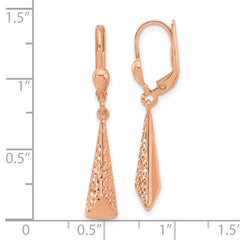 14K Rose Gold Polished/ Dia-cut Dangle Leverback Earrings
