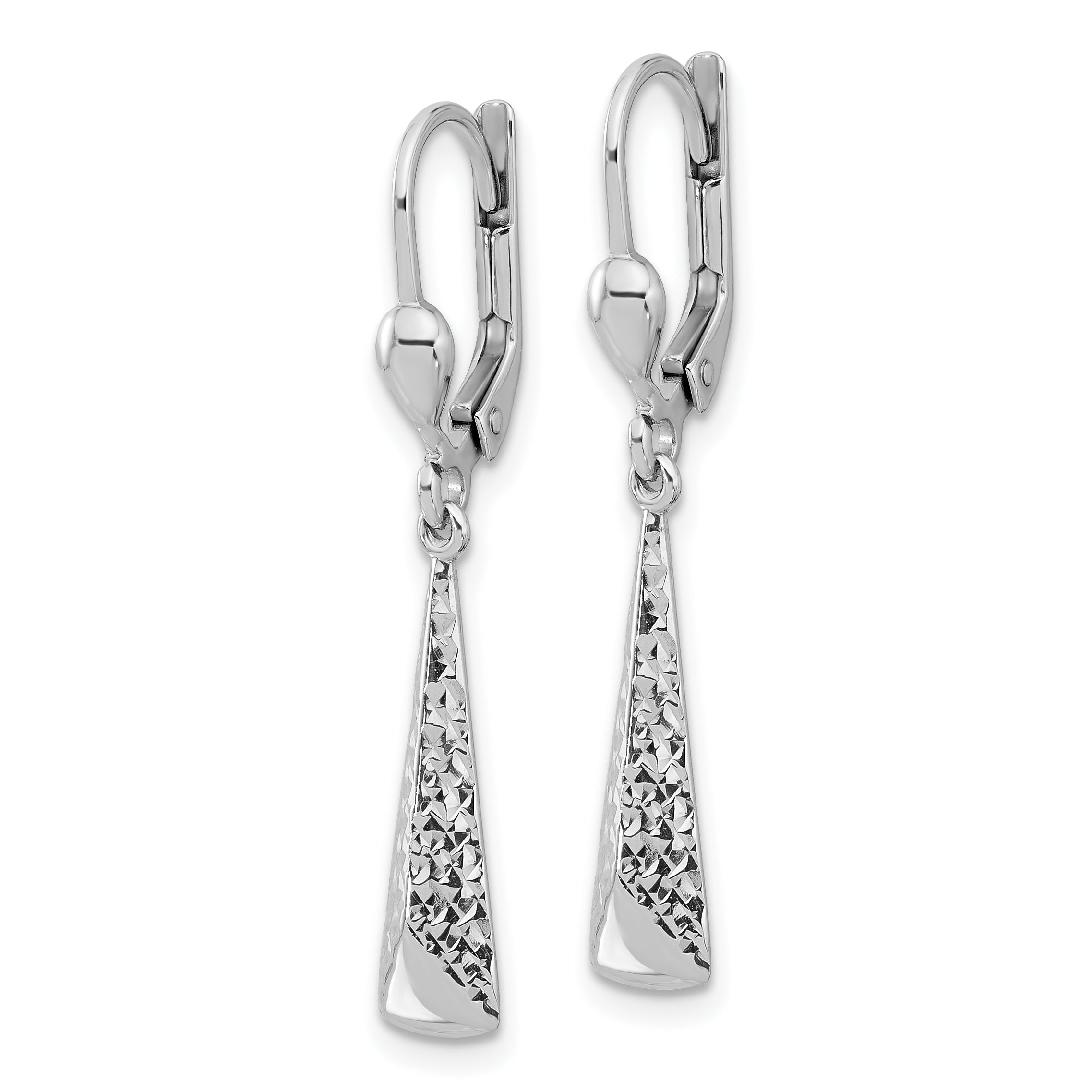 14K White Gold Polished/Diamond-cut Dangle Leverback Earrings Secondary image