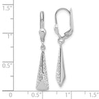 14K White Gold Polished/Diamond-cut Dangle Leverback Earrings